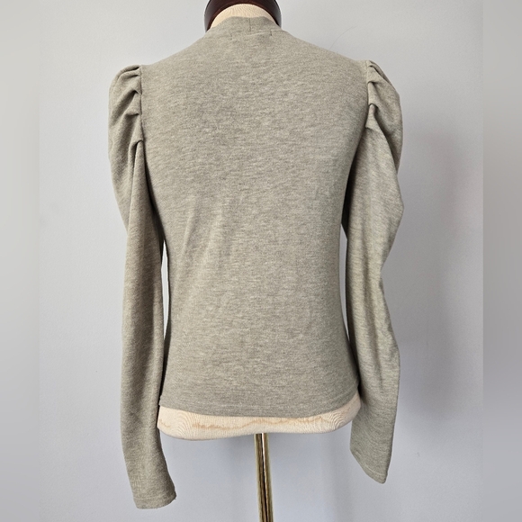 7 FOR ALL MANKIND Women's Puff Sleeve VNeck Creamy Grey Cardigan Sweater. Size S - Picture 4 of 12